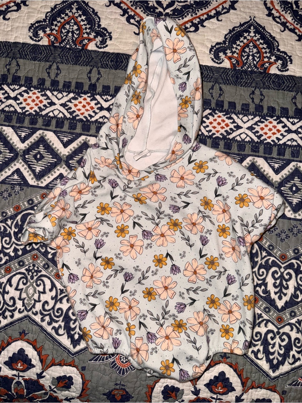 Floral Hooded Sweatshirt for Kids - White with Peach & Yellow Flowers